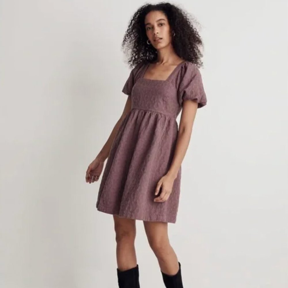 Madewell Floral Quilted Puff-Sleeve Mini Dress